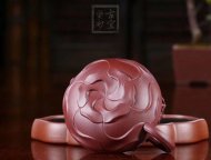 《風(fēng)卷葵》宜興紫砂壺高級(jí)工藝美術(shù)師純手工風(fēng)卷葵底槽青紫砂茶壺