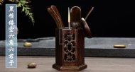 《黑檀鏤空六角六君子》宜興紫砂壺全手工茶具純泡茶壺黑檀