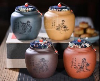《四大美女茶葉罐》宜興紫砂壺手工紫泥，段泥，紅清水泥，天青泥茶壺具